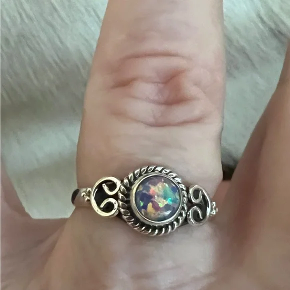 ❤️ Gorgeous Opal Navajo Style Western Artisan Sterling Silver Ring Size 6.75 - Picture 3 of 13